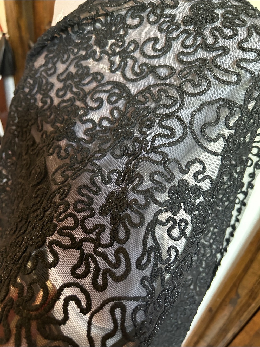 Black Lace Fringe Shawl - Women's Evening Wrap - Picture 7 of 12